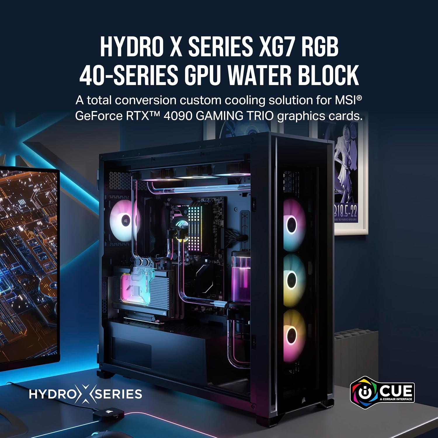 Corsair Hydro X Series XG7 RGB 4090 GAMING TRIO GPU Water Block - For MSI GeForce RTX™ 4090 GAMING TRIO Cards - Nickel-Plated Copper - Included Backplate & 5V ARGB Adapter Cable - Black TRIO RTX 4090
