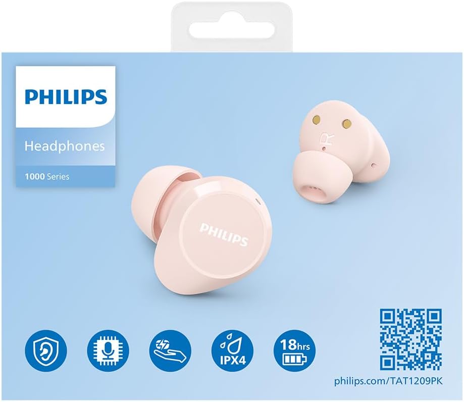 PHILIPS TAT1209PK True Wireless In Ear Bluetooth Headphones - Small Buds, Great Value, Natural Sound with Dynamic Bass, Clear Calls and Pocket-Sized Charging Case