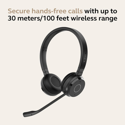 Jabra Evolve 65 TE wireless stereo headphones Microsoft Teams certified, 30m range, 12-hour battery, USB-A, dual connectivity - Black