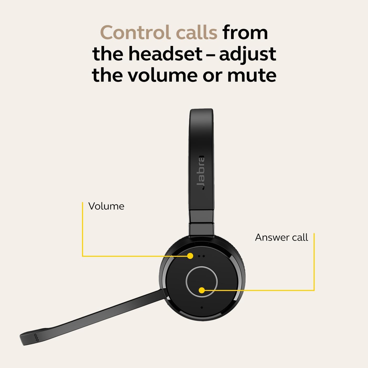 Jabra Evolve 65 TE wireless stereo headphones Microsoft Teams certified, 30m range, 12-hour battery, USB-A, dual connectivity - Black