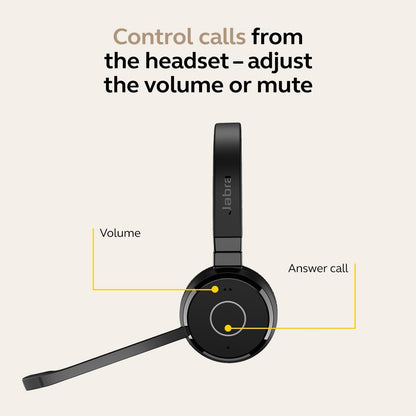 Jabra Evolve 65 TE wireless stereo headphones Microsoft Teams certified, 30m range, 12-hour battery, USB-A, dual connectivity - Black