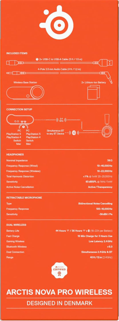 SteelSeries Arctis Nova Pro Wireless Multi-System Gaming Headset - Neodymium Magnetic Drivers - Active Noise Cancellation - Infinity Power System - ClearCast Gen 2Mic - PC, PS5, Switch, Mobile - White