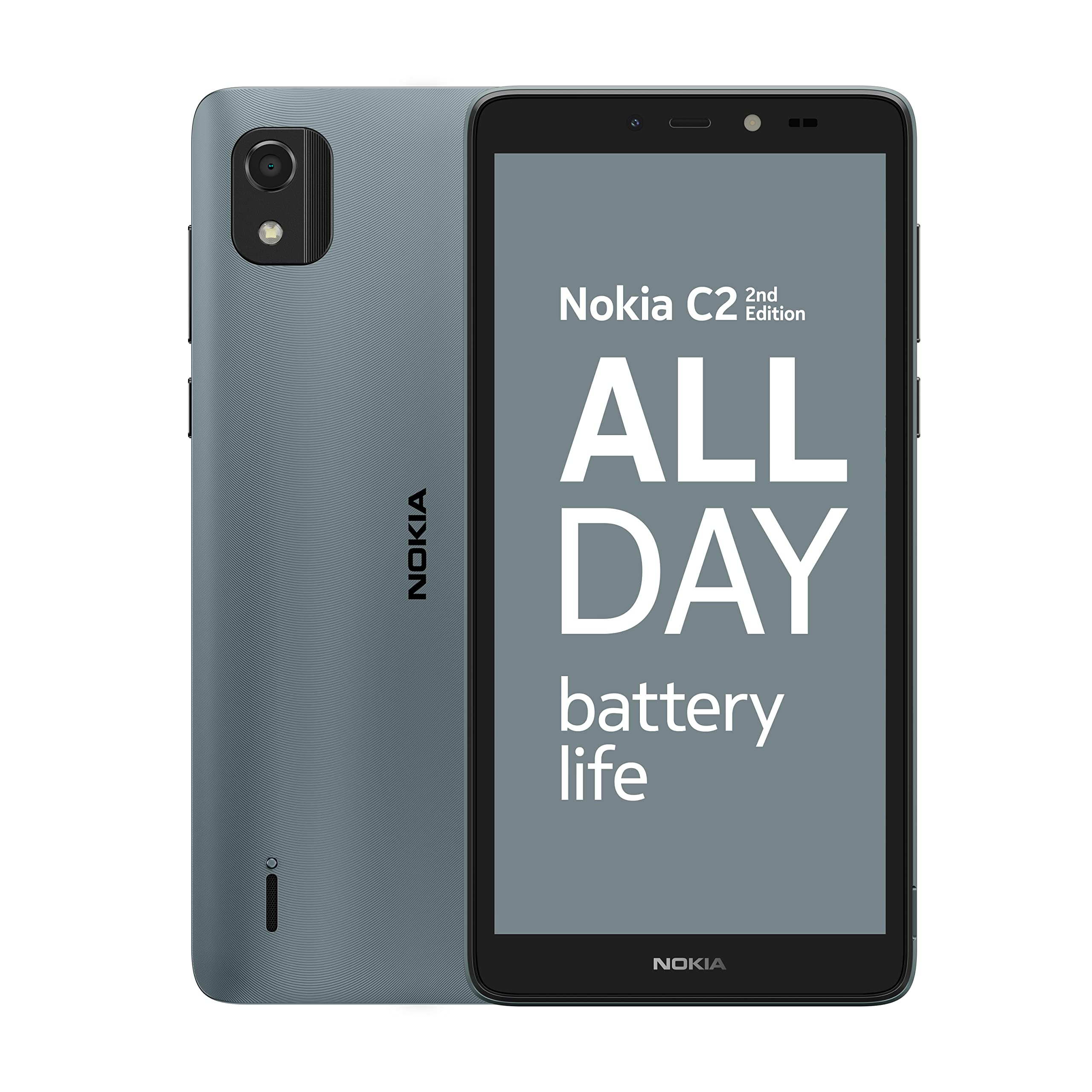 Nokia C2 2nd Edition 5.7” Smartphone with all-day battery life, 5MP & 2MP cameras, Android 11 (Go edition), MicroSD card slot supports up to 256GB, 2 years quarterly security updates, Dual SIM - Blue