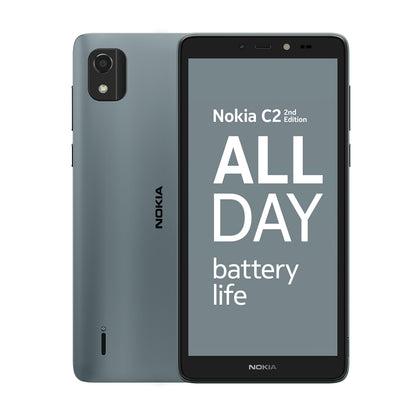 Nokia C2 2nd Edition 5.7” Smartphone with all-day battery life, 5MP & 2MP cameras, Android 11 (Go edition), MicroSD card slot supports up to 256GB, 2 years quarterly security updates, Dual SIM - Blue