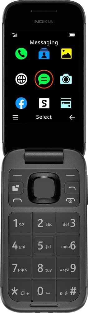 Nokia 2660 Flip Phone with 2.8" display, 4G Connectivity, Hearing Aid Compatibility (HAC), Camera, MP3 player, FM radio, Games, Dual SIM, Black