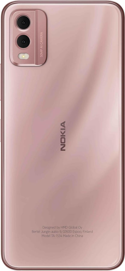 Nokia C32 6.5” HD+ Smartphone with 4GB RAM/64GB ROM, 50MP/8MP cameras, 5000 mAh 3-day Battery Life, Toughened Glass back, IP52 Rating, Fingerprint sensor & Face unlock, Android 13, Dual SIM - Pink