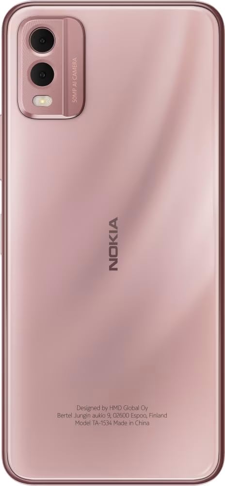 Nokia C32 6.5” HD+ Smartphone with 3GB RAM/64GB ROM, 50MP/8MP Cameras, 5000 mAh 3-day Battery Life, Toughened Glass back, IP52 Rating, Fingerprint sensor & Face unlock, Android 13, Dual SIM - Pink