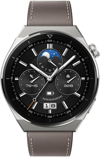Huawei Watch GT 3 Pro Smartwatch,Titanium Body,Sapphire Watch Dial,Oxygen Saturation and Heart Rate Monitoring,Long Battery Life,Grey Leather Strap,46 mm