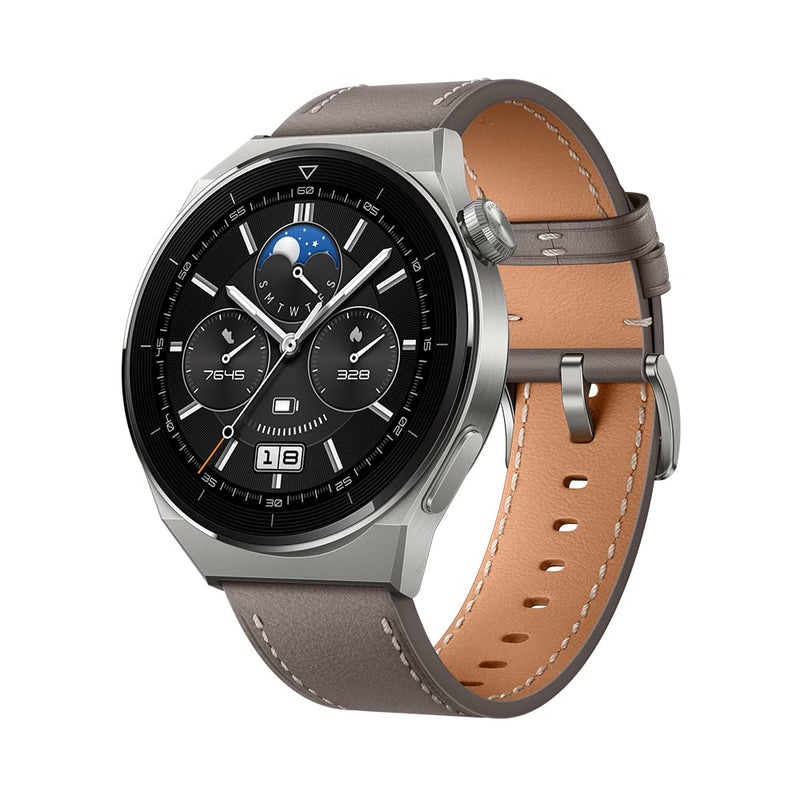 Huawei Watch GT 3 Pro Smartwatch,Titanium Body,Sapphire Watch Dial,Oxygen Saturation and Heart Rate Monitoring,Long Battery Life,Grey Leather Strap,46 mm