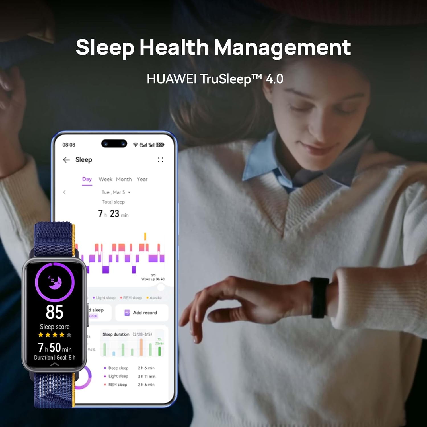 HUAWEI Band 9，Bluetooth, iOS & Android，Up to 14 Days Battery Life, Comfortable Wear, TruSleep 4.0, Scientific Sleep Tracking, 100 Training Modes，smartband，Starry Black Fluoroelastomer Strap
