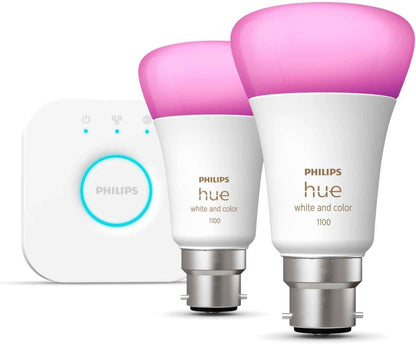 Philips Hue White & Colour Ambiance Starter Kit: Smart Bulb 2x Pack LED [B22] incl. Bridge - 1100 Lumen