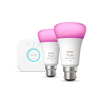 Philips Hue White & Colour Ambiance Starter Kit: Smart Bulb 2x Pack LED [B22] incl. Bridge - 1100 Lumen