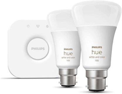 Philips Hue White & Colour Ambiance Starter Kit: Smart Bulb 2x Pack LED [B22] incl. Bridge - 1100 Lumen