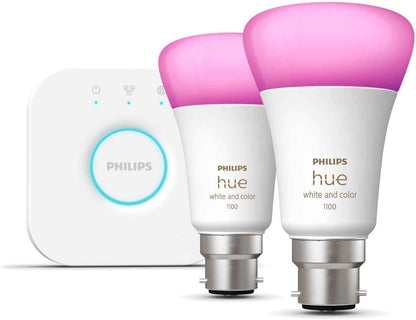 Philips Hue White & Colour Ambiance Starter Kit: Smart Bulb 2x Pack LED [B22] incl. Bridge - 1100 Lumen