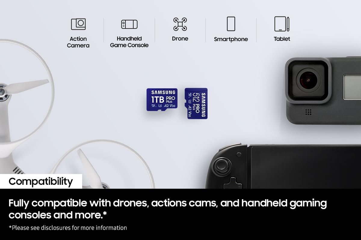 Samsung PRO Plus (2024) microSD card + SD adapter, 1 TB, UHS-I U3, Full HD & 4K UHD, 180 MB/s read, 130 MB/s write, memory card for smartphone, action cam, handheld console, MB-MD1T0SA/EU