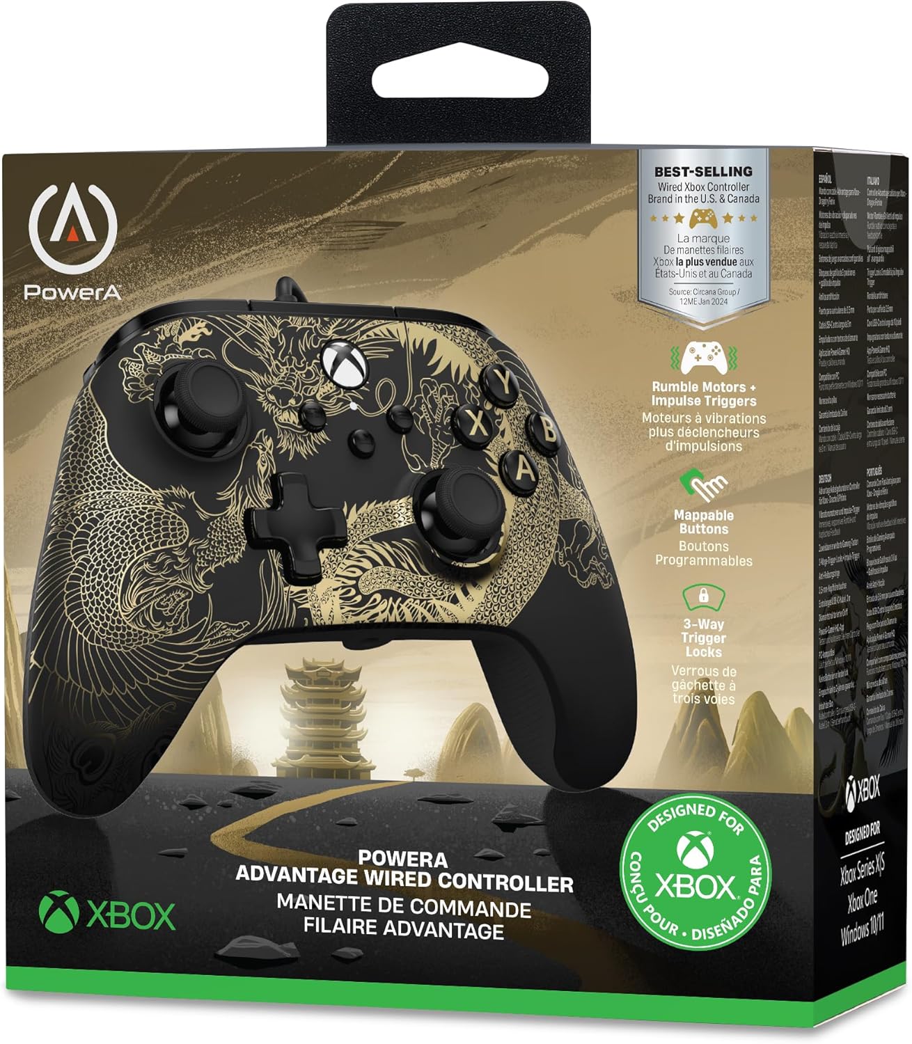 PowerA Advantage controller met kabel voor de Xbox Series X|S - Draak en feniks, gamepad, bedrade videogamecontroller, gamecontroller, Xbox Series X|S