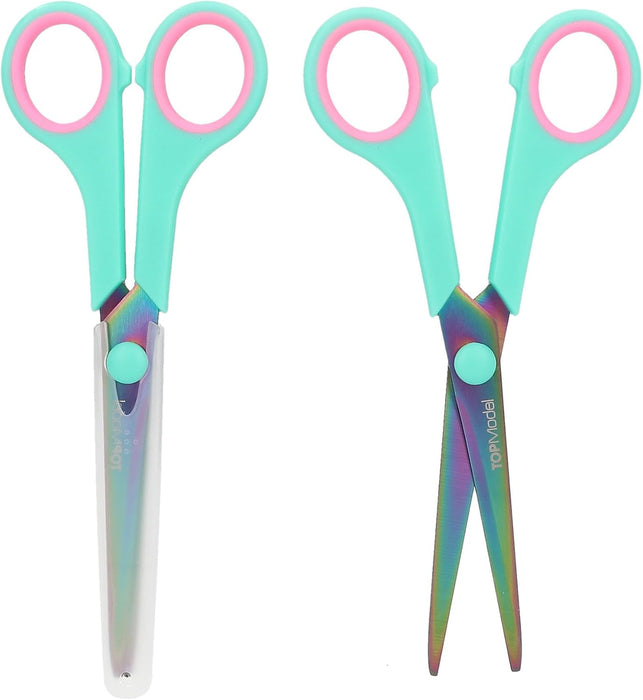 Depesche TOPModel 12214 Children's Scissors in Turquoise with Soft Grip and Cap, Craft Scissors for Right and Left-Handed Users, Multicoloured