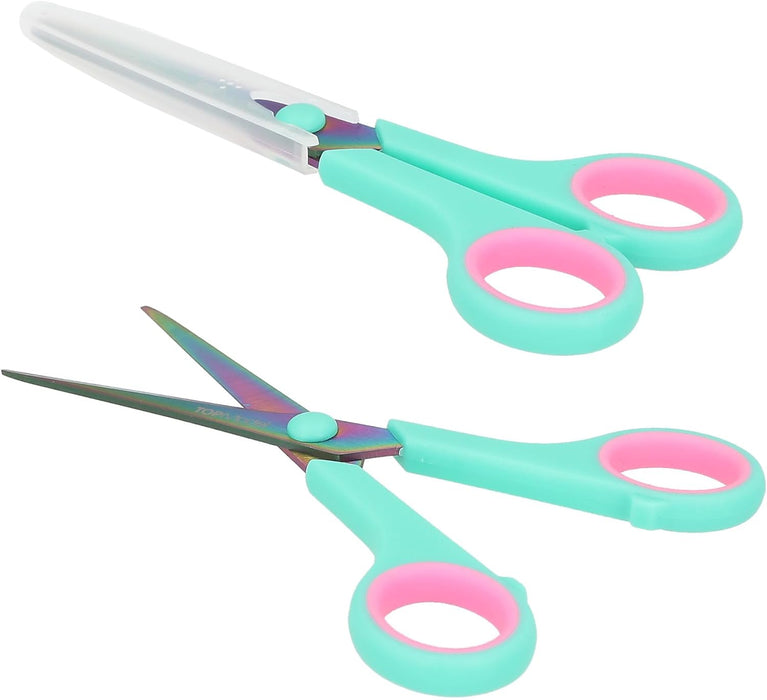 Depesche TOPModel 12214 Children's Scissors in Turquoise with Soft Grip and Cap, Craft Scissors for Right and Left-Handed Users, Multicoloured