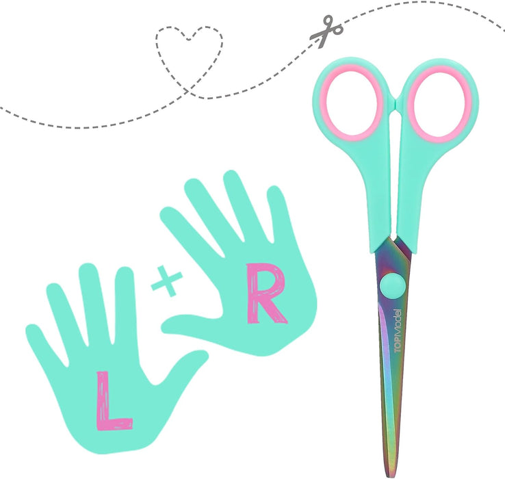 Depesche TOPModel 12214 Children's Scissors in Turquoise with Soft Grip and Cap, Craft Scissors for Right and Left-Handed Users, Multicoloured