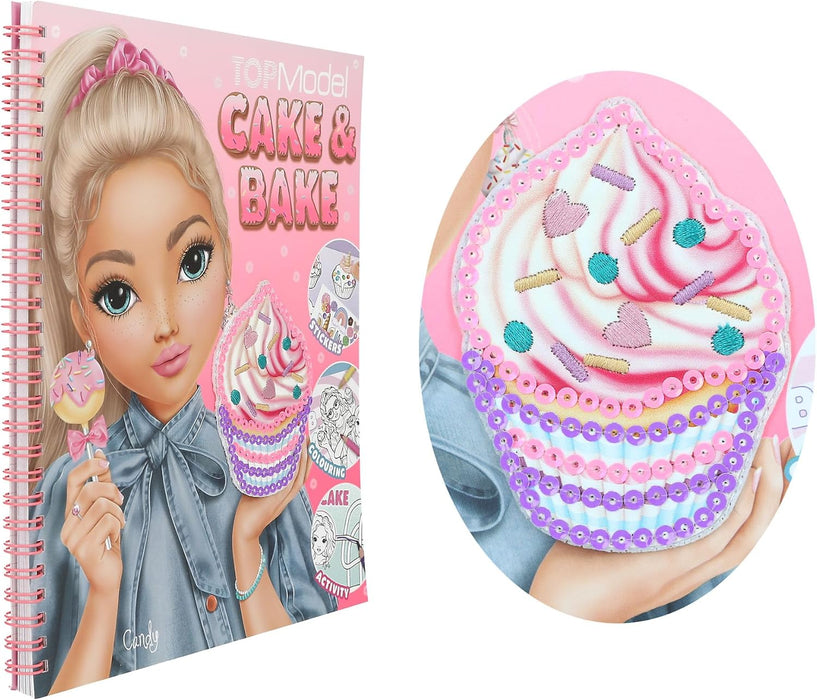 Depesche TOPModel Cake & Bake 13386 Colouring Book with Sequins, with 32 Pages for Designing Model and Baking Motifs, Includes 5 Sticker Sheets