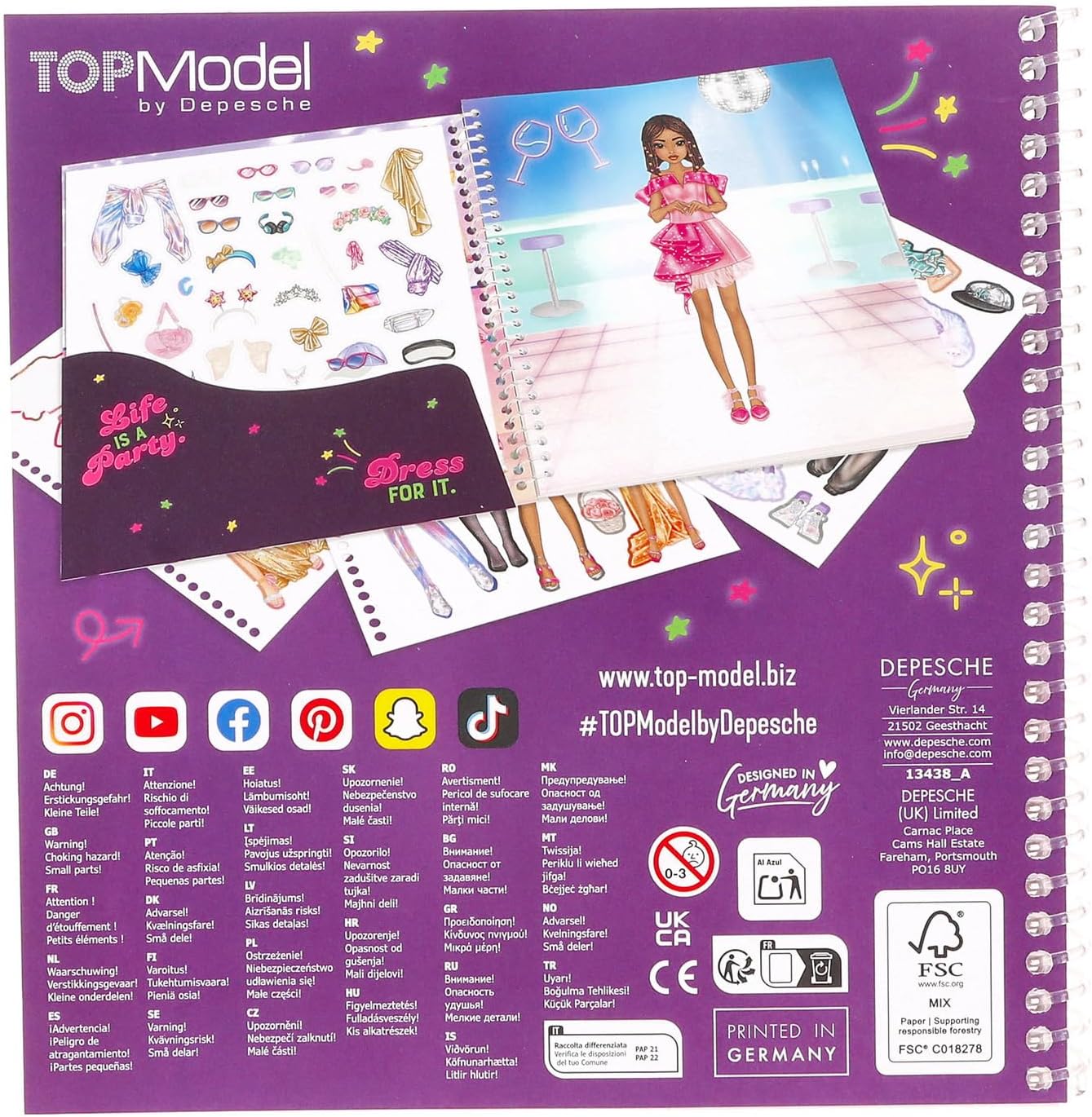 Depesche 13438 TOPModel Dress Me Up Sticker Book with 24 Illustrated Background Pages to Design Yourself with 11 Sticker Sheets, Multi-Colour