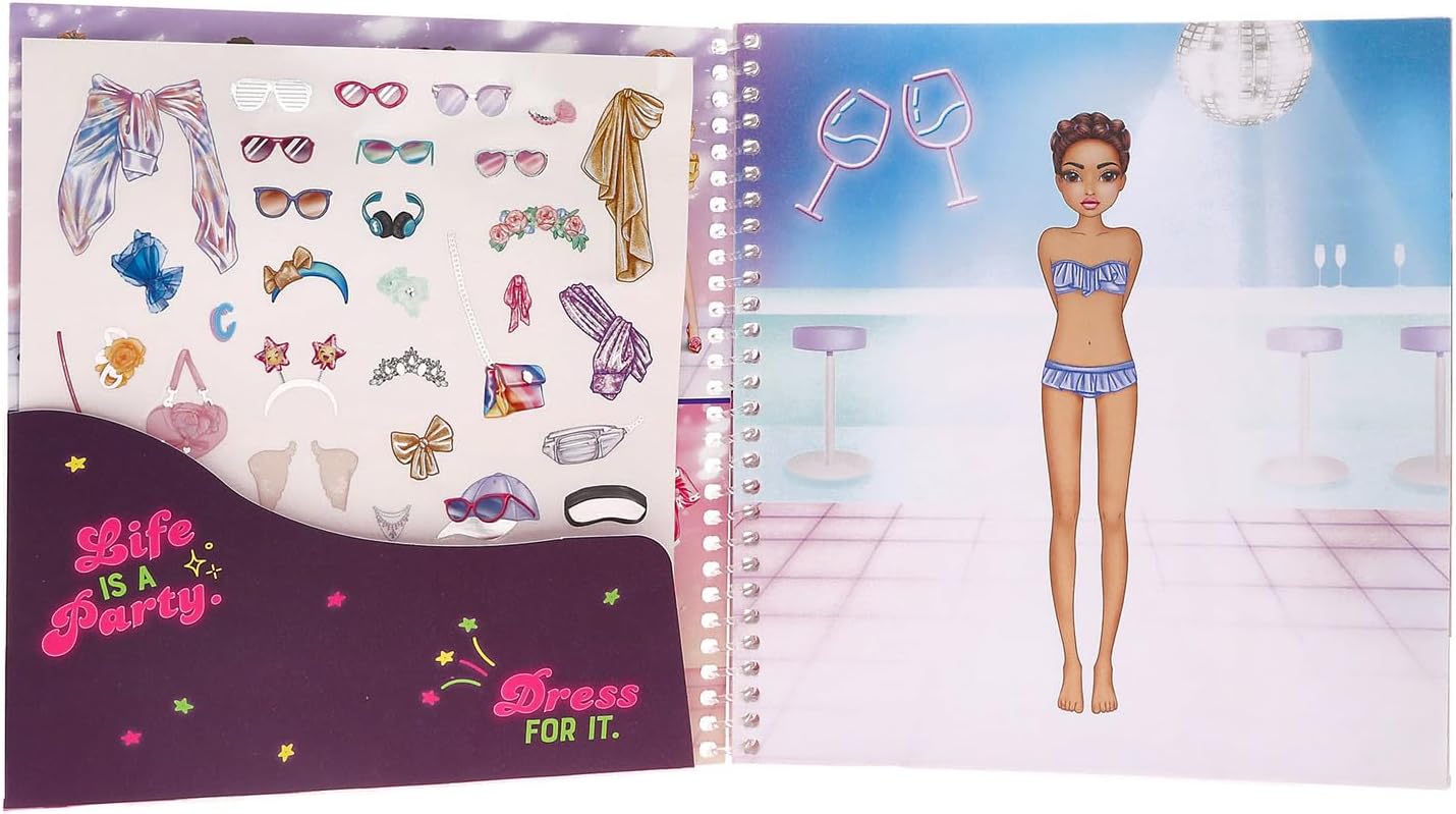 Depesche 13438 TOPModel Dress Me Up Sticker Book with 24 Illustrated Background Pages to Design Yourself with 11 Sticker Sheets, Multi-Colour