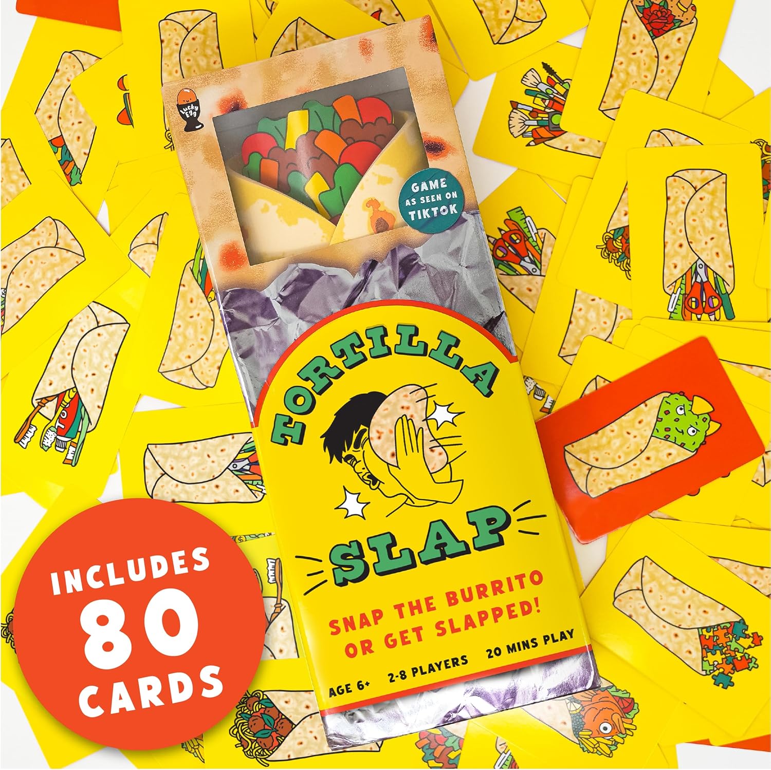 Lucky Egg Aufregendes Tortilla-Slap-Familienspiel – lustige Familienspiele für 6+ Jährige, 2–8 Spieler – Partyspiele für Erwachsene & Kinder – perfekt für Indoor- & Outdoor-Spielabende, Spiele Kinder,