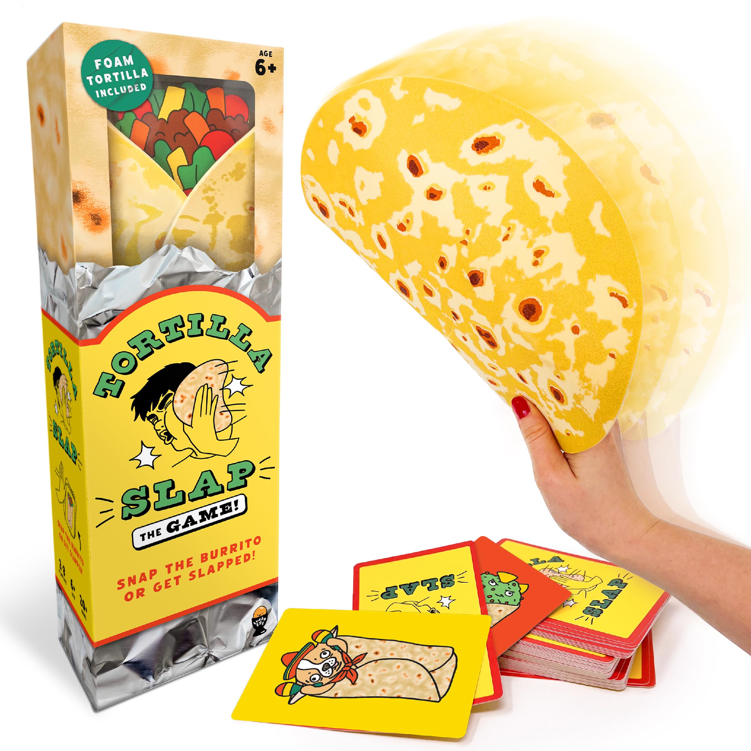 Lucky Egg Aufregendes Tortilla-Slap-Familienspiel – lustige Familienspiele für 6+ Jährige, 2–8 Spieler – Partyspiele für Erwachsene & Kinder – perfekt für Indoor- & Outdoor-Spielabende, Spiele Kinder,