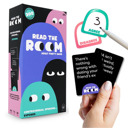 Read The Room, Games for Friends, Fun Party Card Game, Hilarious & Engaging Cards for Game Nights, Couples, Friends, Includes 150 Cards, 300 Scenarios, 16 Tokens, 8 Pens, Ideal Fun Gift for Friends