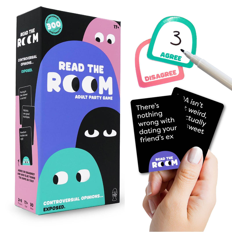 Read The Room, Games for Friends, Fun Party Card Game, Hilarious & Engaging Cards for Game Nights, Couples, Friends, Includes 150 Cards, 300 Scenarios, 16 Tokens, 8 Pens, Ideal Fun Gift for Friends
