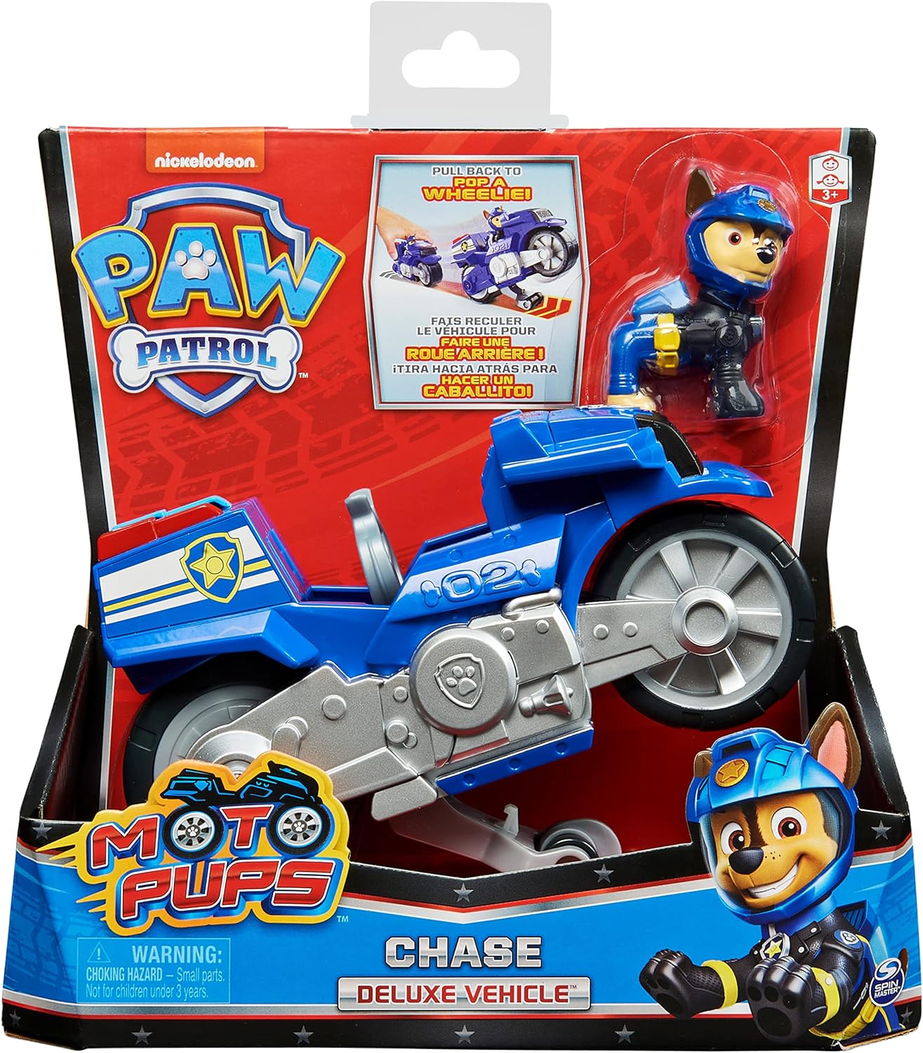 PAW Patrol, Moto Pups Chase’s Deluxe Pull Back Motorcycle Vehicle with Wheelie Feature and Figure