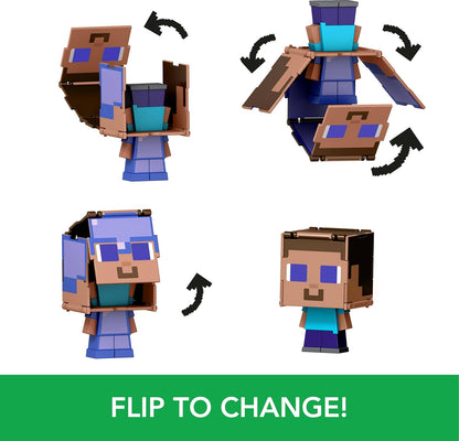 Mattel Minecraft Flippin’ Figs Figures Collection with 2-in-1 Fidget Play, 3.75-in Scale, Large Heads & Pixelated Design (Characters May Vary