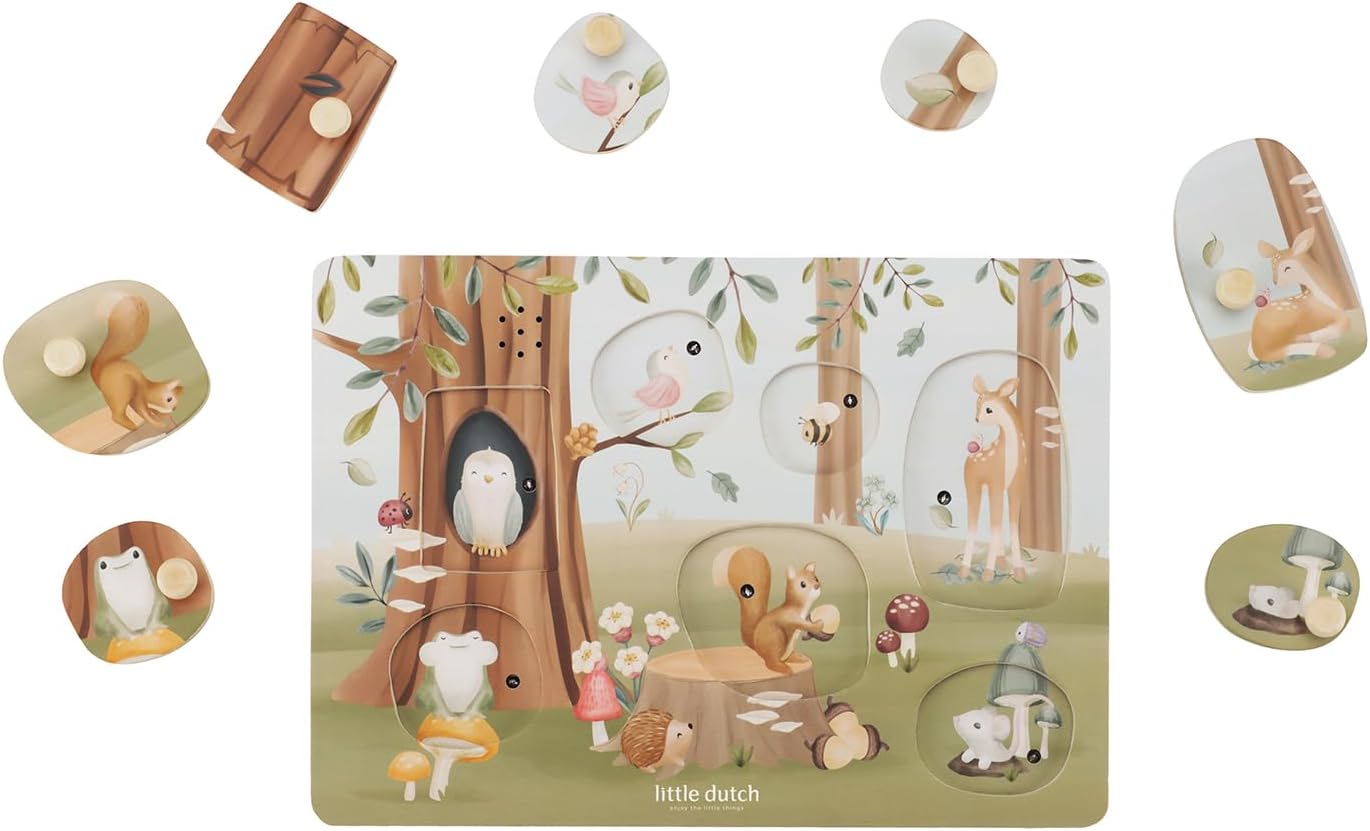 Little Dutch 7240 FSC Houten grijppuzzel met geluiden - Forest Friends