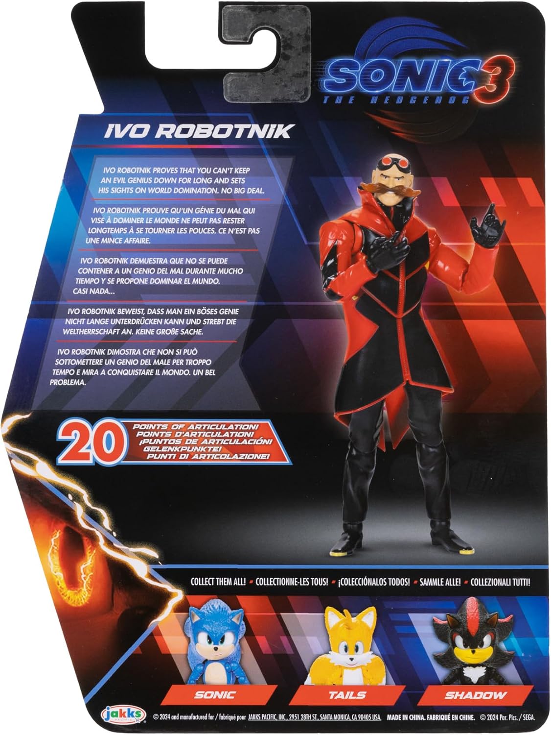 Sonic The Hedgehog Sonic 3 Movie Ivo Robotnik Collector Toy Figure by Jakks Pacific, Stands 5” / 13 cm Tall, Highly Articulated for Boys/Girls, Officially Licensed 3 Movie, Suggested for Ages 3+