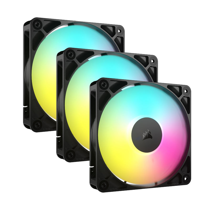 Corsair RS120 ARGB 120mm PWM Fans – Daisy-Chain Connection – Low-Noise – Magnetic Dome Bearing – Triple Pack – Black Black 3 x 120mm ARGB