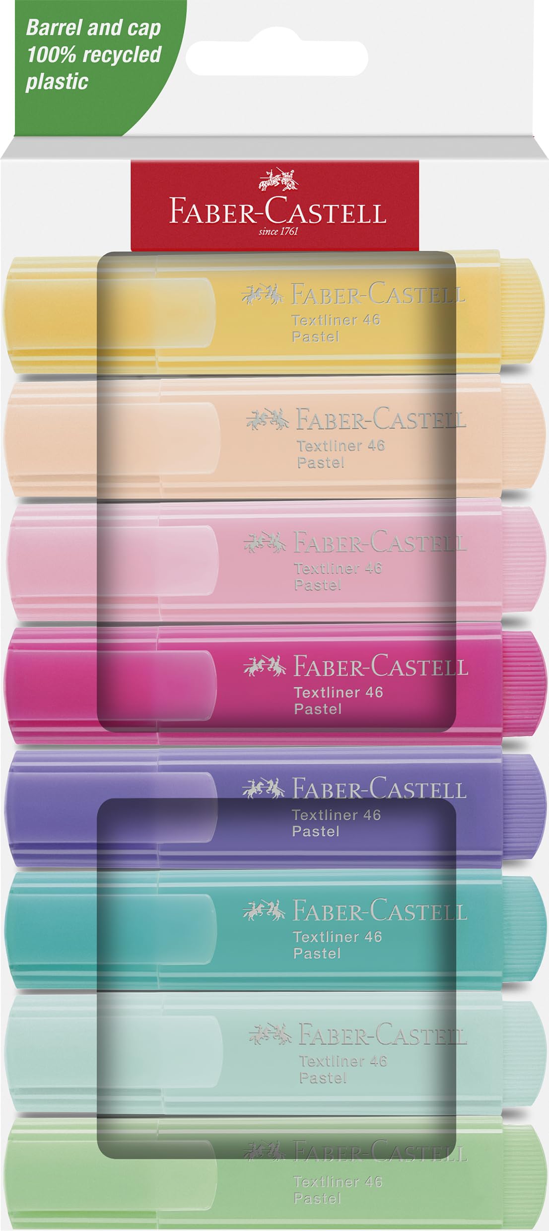 Faber-Castell 254658 Highlighter Set 46, 8 Pastel Highlighters with Durable Chisel Tip, Line Width 1-5 mm, Refillable