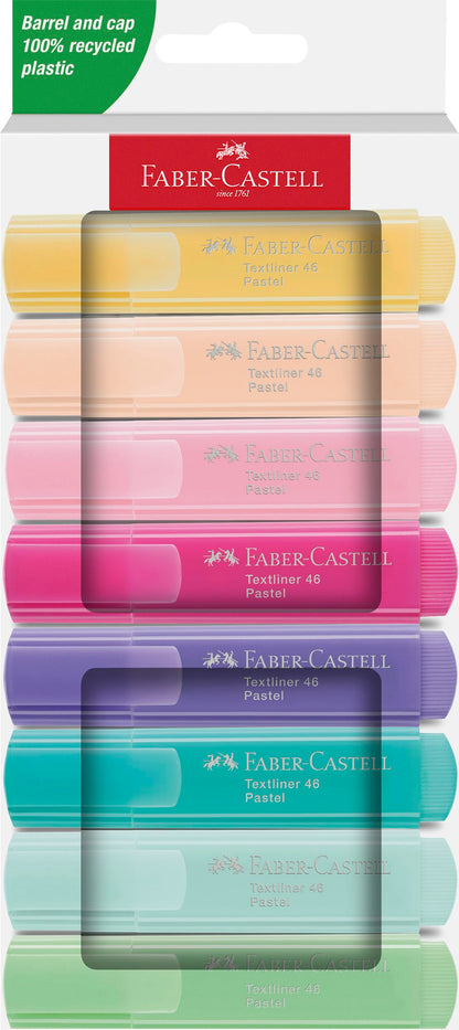 Faber-Castell 254658 Highlighter Set 46, 8 Pastel Highlighters with Durable Chisel Tip, Line Width 1-5 mm, Refillable
