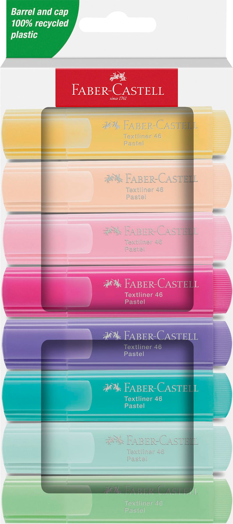 Faber-Castell 254658 Highlighter Set 46, 8 Pastel Highlighters with Durable Chisel Tip, Line Width 1-5 mm, Refillable