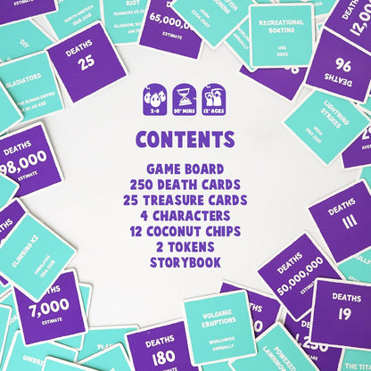 Bubblegum Stuff - Death by Coconuts - Bet Your Life To Finish First - Family Board Game - 250 Cards / 2-8 Players