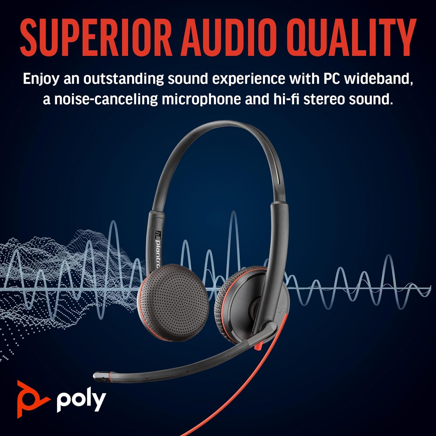 Poly Blackwire 3225 Wired Headset - Noise-Canceling Mic – Stereo Design - Connect to PC/Mac/Mobile via USB-C, USB-A, or 3.5mm - Works w/Teams, Zoom