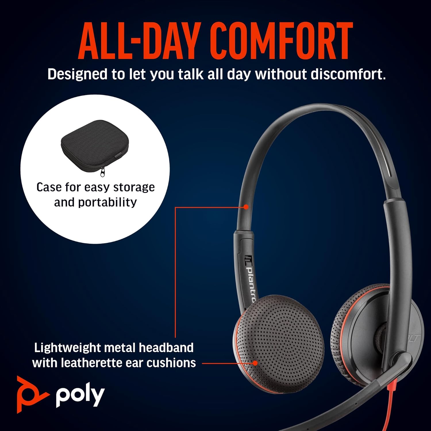 Poly Blackwire 3225 Wired Headset - Noise-Canceling Mic – Stereo Design - Connect to PC/Mac/Mobile via USB-C, USB-A, or 3.5mm - Works w/Teams, Zoom