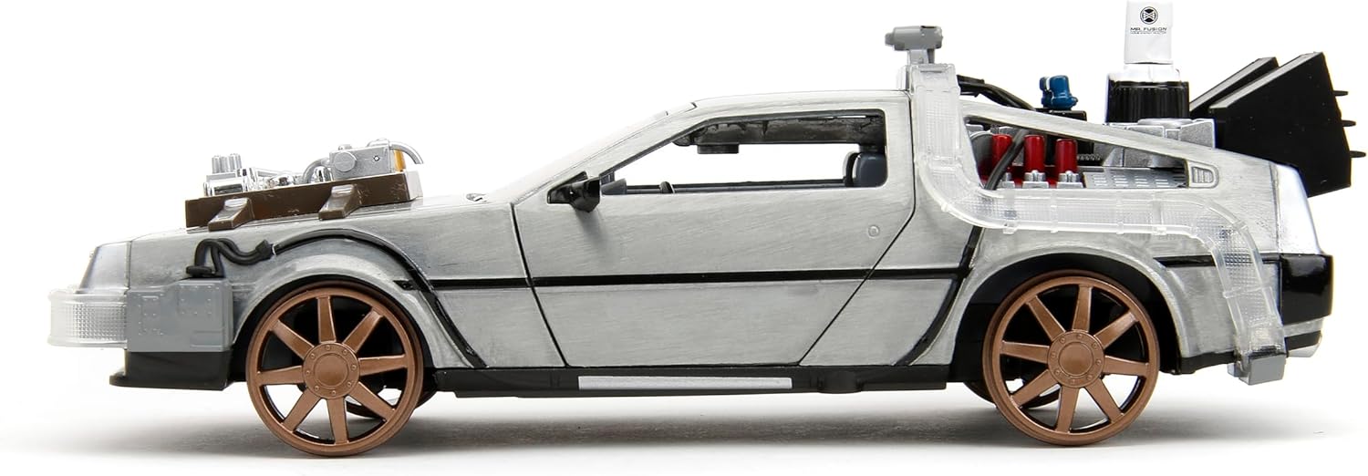 Back to The Future Part III 1:24 Time Machine Rail Wheels Die-Cast Car, Toys for Kids and Adults, Silver