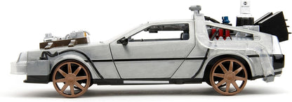 Back to The Future Part III 1:24 Time Machine Rail Wheels Die-Cast Car, Toys for Kids and Adults, Silver