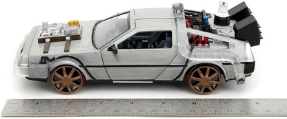 Back to The Future Part III 1:24 Time Machine Rail Wheels Die-Cast Car, Toys for Kids and Adults, Silver