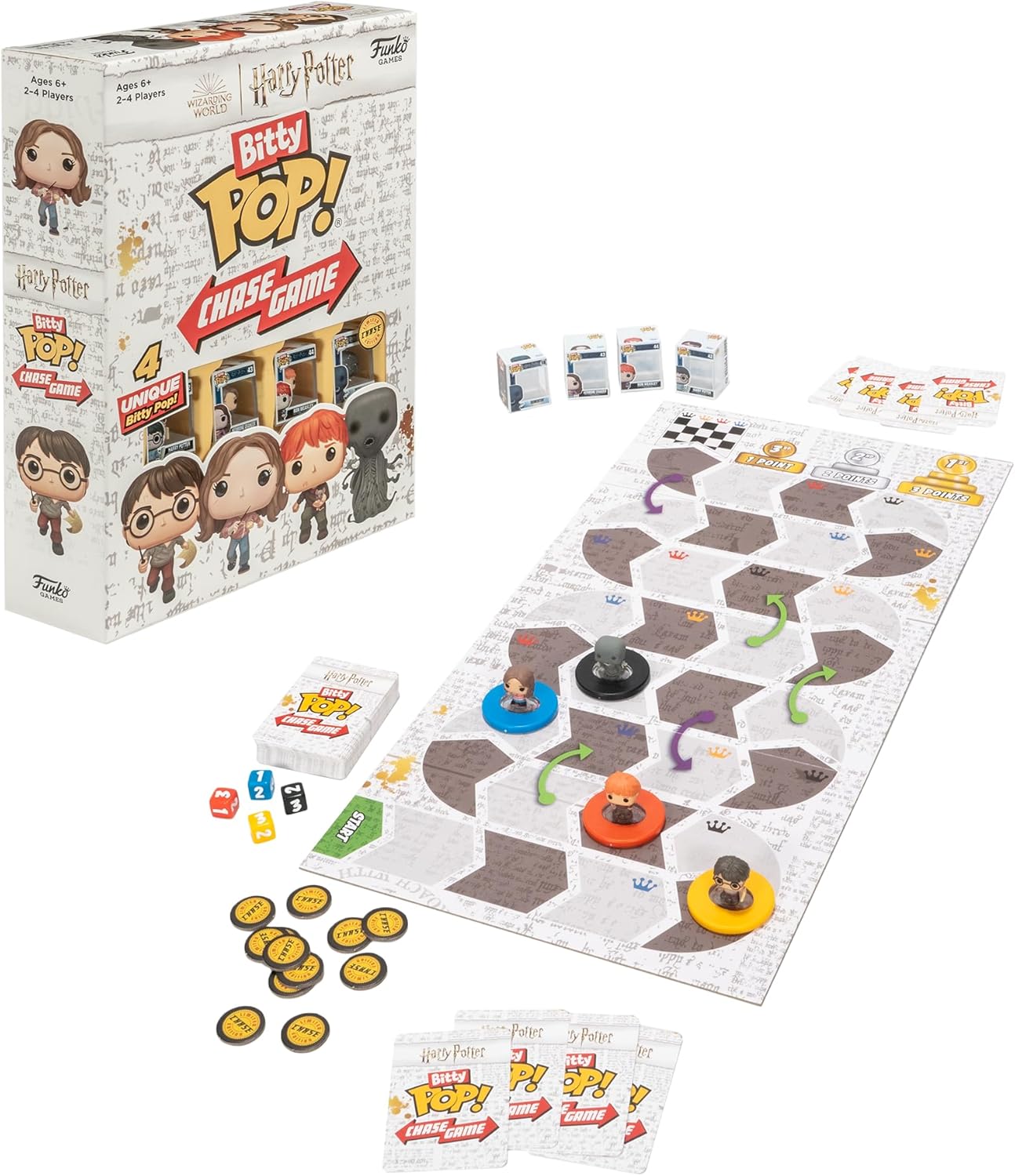 FUNKO GAMES - Bitty Pop! Chase Harry Potter - Board Game with Mini Figures of Harry, Hermione, Ron and Voldemort - Fun for Harry Potter Fans - Great for Collectors - English Version