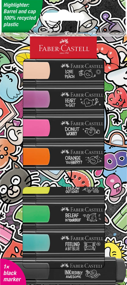 Faber-Castell 254692 Graffiti Neon Textmarker Set 8 Stück, Highlighter Pens mit Präzisions-Keilspitze, Leuchtende Graffiti Neonfarben, Ergonomisches flaches Design