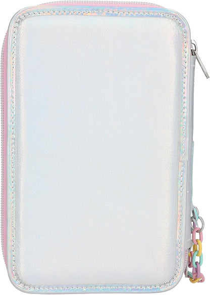 Depesche 13196 TOPModel Electric - Filled 3-Compartment Pencil case in Silver, with Model Motif and Colourful Star Confetti, Pencil case with Crayons, Ruler, Scissors and Much More.
