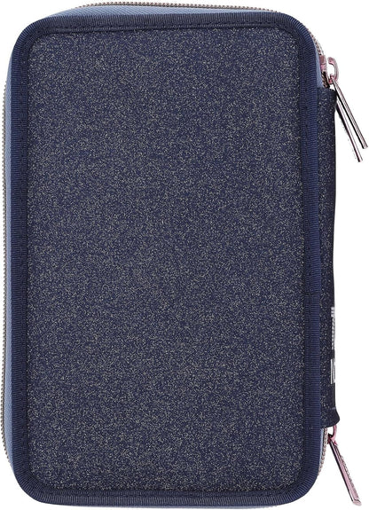 Depesche 13150 TOPModel LED Wolf - Filled 3-Compartment Pencil case in Dark Blue, with Model Motif and LED Lights, Pencil case with Colored Pencils, Ruler, Scissors and Much More.