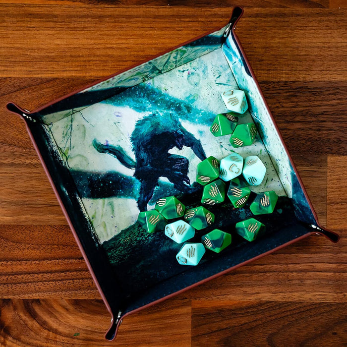Werewolf: The Apocalypse 5th Edition Roleplaying Game Luna’s Fury Limited Dice & Tray Accessory Pack - 17 Green RPG Dice Set, 5 Cards & Folding Tray