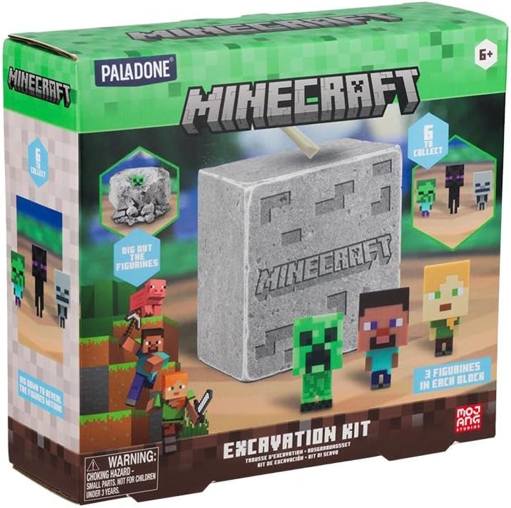 Minecraft Official Licensed Excavation Kit for Kids, Gamer Decor and Gift for Boys and Girls, 3 Iconic Gaming Characters Included, Interactive Dig Toy | Paladone
